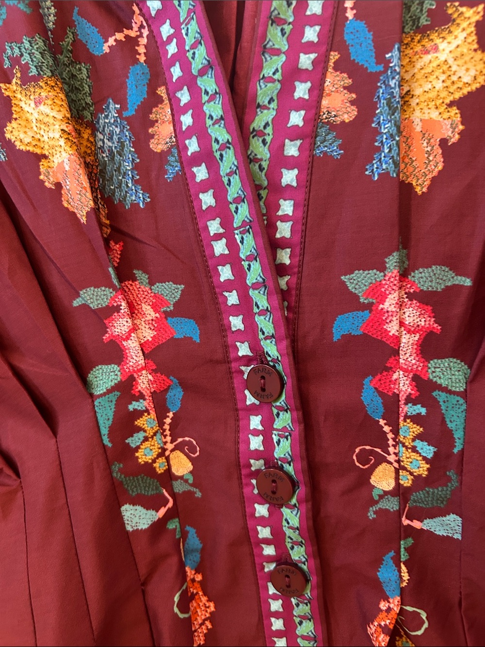 FARM Rio Cotton Burgundy Floral Midi Dress - Picture 4 of 6
